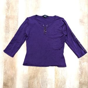 August Silk Petite Purple 3/4 length Sleeve Top